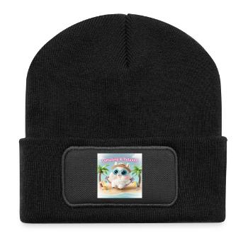 Llama Relax Beach Blaue Brille - Recycelte Patch Beanie - Schwarz - Vorne