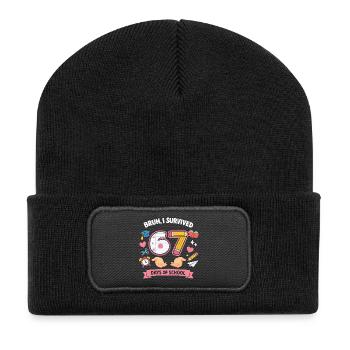 Bruh ich habe 67 Schultage überlebt - Recycelte Patch Beanie - Schwarz - Vorne