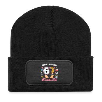 Bruh ich habe 67 Schultage überlebt - Recycelte Patch Beanie - Schwarz - Vorne