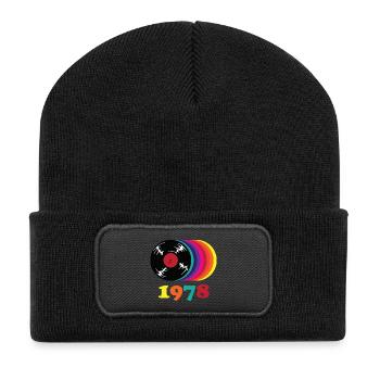 Retro Vinyl Regenbogen 1978 - Recycelte Patch Beanie - Schwarz - Vorne