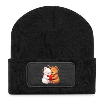 Bears in love with heart – Valentine's Day motif - Recycled Patch Beanie - black - Front