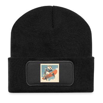 Retro Cat Skateboarder in Flight - Recycled Patch Beanie - black - Front