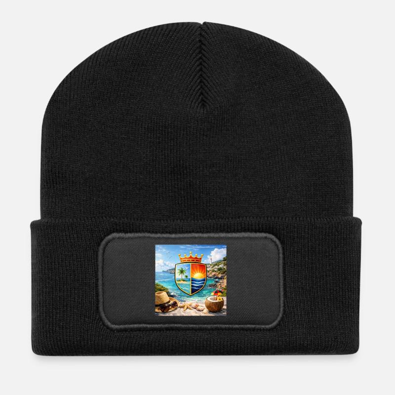 Coastal Coat of Arms Tropical Shield - Recycled Patch Beanie - black