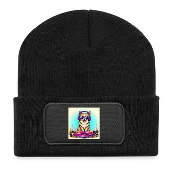 DJ Dog - Recycelte Patch Beanie - Schwarz - Vorne