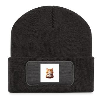 Kuschelkätzchen Kaffeezauber - Recycelte Patch Beanie - Dunkelgrau - Vorne