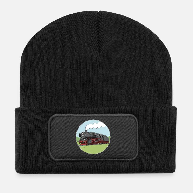 Dampflokomotive Lokomotive Eisenbahn Lok Br01 - Recycelte Patch Beanie - Schwarz