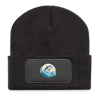 Delfin Sprung über Brandungswelle - Recycelte Patch Beanie - Dunkelgrau - Vorne