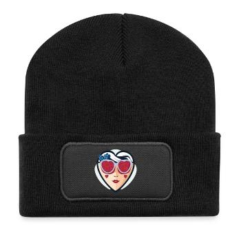 Femme aux roses, lunettes en forme de cœur, amour rétro - Beanie recyclé à patch - noir - Devant