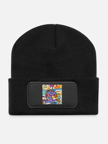 Unicorn Pop Art Delight Rainbow - Recycled Patch Beanie - black