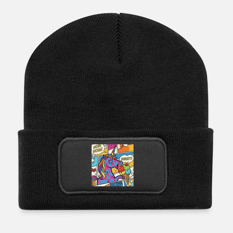 Unicorn Pop Art Delight Rainbow - Recycled Patch Beanie - black