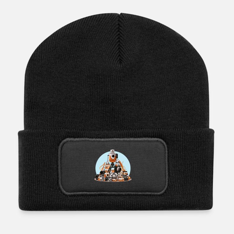 Kamerapile Illustration - Recycelte Patch Beanie - Schwarz
