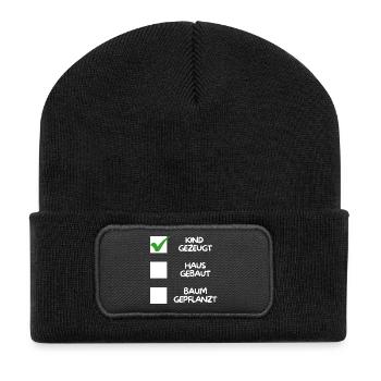 Enfant conçu (maison construite, arbre planté) blanc - Beanie recyclé à patch - noir - Devant