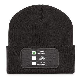 Enfant conçu (maison construite, arbre planté) blanc - Beanie recyclé à patch - charbon - Devant