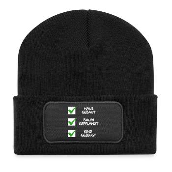 Maison construite, arbre planté, enfant conçu (blanc) - Beanie recyclé à patch - noir - Devant
