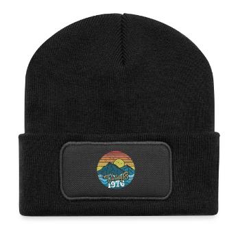 Vintage 1976 50. Geburtstag - Recycelte Patch Beanie - Schwarz - Vorne