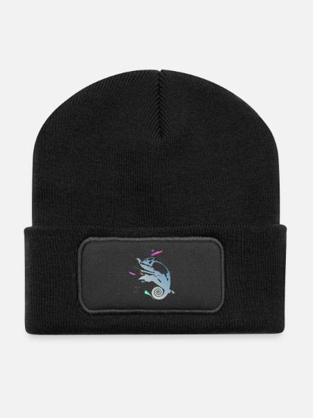 Spiral Chameleon in Neon Gradient - Recycled Patch Beanie - black