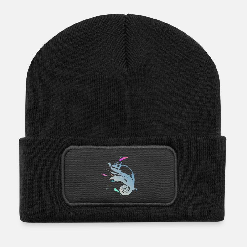 Spiral Chameleon in Neon Gradient - Recycled Patch Beanie - black