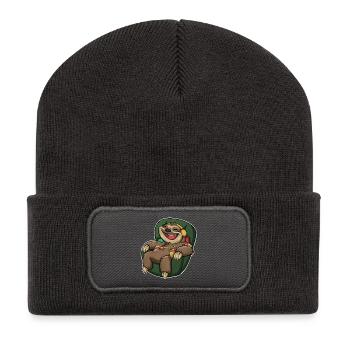 Faultier Pizza  - Recycelte Patch Beanie - Dunkelgrau - Vorne