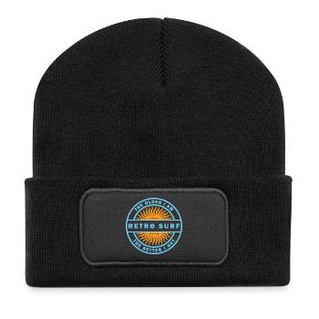 Retro Surf Sunburst Vintage Surfing Logo - Recycled Patch Beanie - black - Front