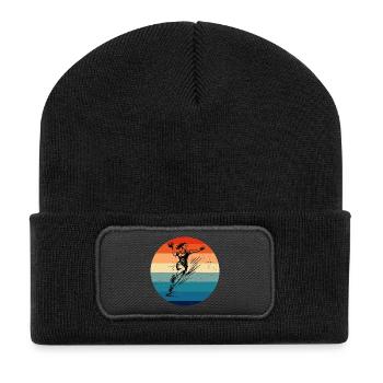 Modernes Handball Artwork fuer Frauen - Recycelte Patch Beanie - Schwarz - Vorne
