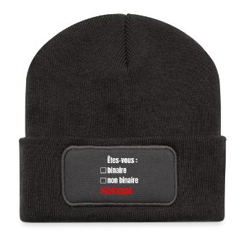 BIST DU BINÄR, NICHT-BINÄR, BINOUSE! - Recycelte Patch Beanie - Dunkelgrau - Vorne