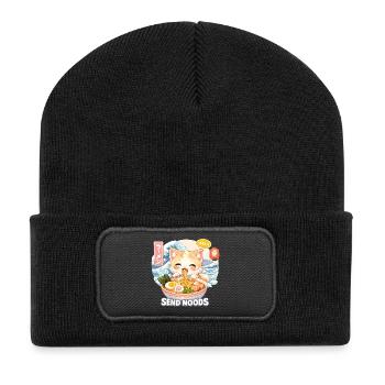 Motif Retro Wave Ramen Nouilles Chat - Beanie recyclé à patch - noir - Devant