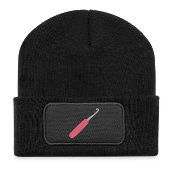 Pink Crochet Hook Art - Recycled Patch Beanie - black - Front