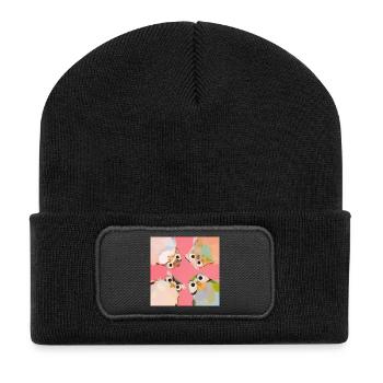 Vier Eulen im Kreis | Süßes Pastell Tier Motiv - Recycelte Patch Beanie - Schwarz - Vorne