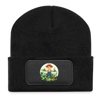 Gärtner Grüner Daumen Pflanzenversteher Motiv - Recycelte Patch Beanie - Schwarz - Vorne