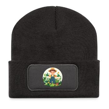 Gärtner Grüner Daumen Pflanzenversteher Motiv - Recycelte Patch Beanie - Dunkelgrau - Vorne