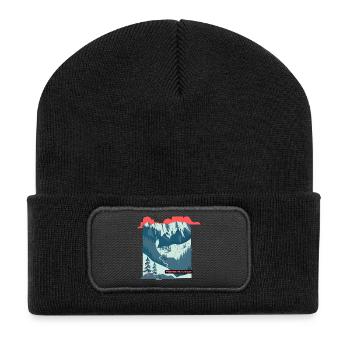 Pistenrausch Berglandschaft Illustration - Recycelte Patch Beanie - Schwarz - Vorne