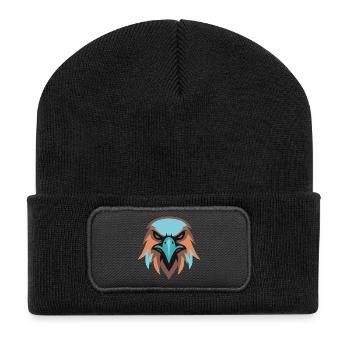 Adlerkopf Turquoise Braun - Recycelte Patch Beanie - Schwarz - Vorne