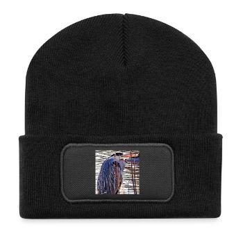 Héron cendré au lac - Photographie de nature Faune - Beanie recyclé à patch - noir - Devant
