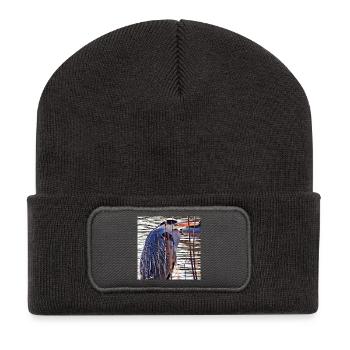Héron cendré au lac - Photographie de nature Faune - Beanie recyclé à patch - charbon - Devant