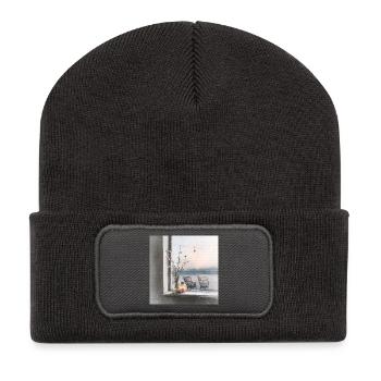 Ein ruhiger Ort am Wasser - Recycelte Patch Beanie - Dunkelgrau - Vorne