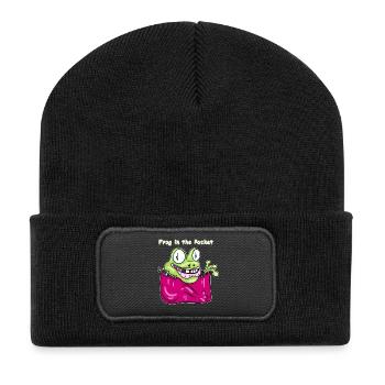 Frog in the Pocket - Funny Pocket Frog Design - Recycelte Patch Beanie - Schwarz - Vorne