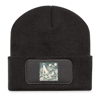 Cowboy Dog and UFO Desert Night Scene - Recycled Patch Beanie - dark grey - Front