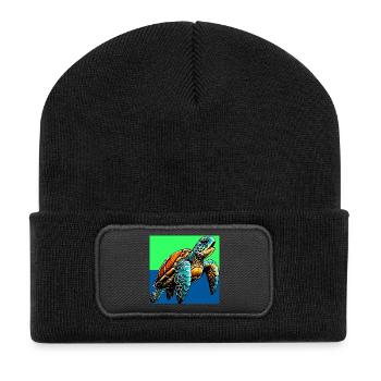 Schildkröte - Recycelte Patch Beanie - Schwarz - Vorne