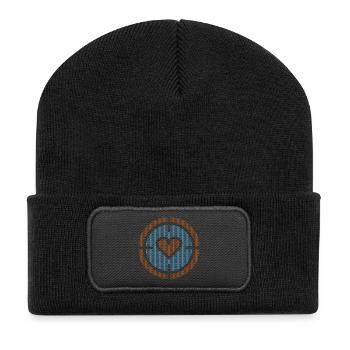 Herz im Ziel-Emblem, Wabenmuster - Recycelte Patch Beanie - Schwarz - Vorne