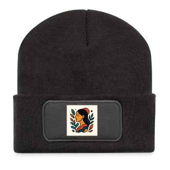 Farbenfrohes Porträt mit Laub - Recycelte Patch Beanie - Dunkelgrau - Vorne