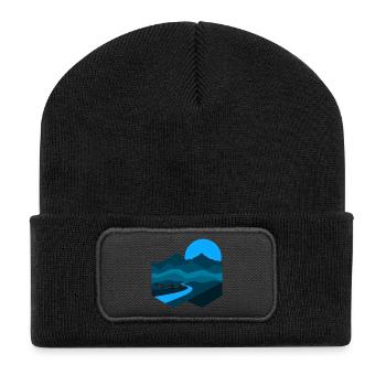 Berglied | Blue Moonlight Minimalistische Wohnung - Recycelte Patch Beanie - Schwarz - Vorne