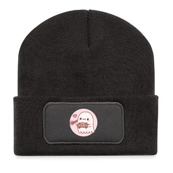 Cute Little Ghost Loves Sushi Rolls - Recycled Patch Beanie - dark grey - Front