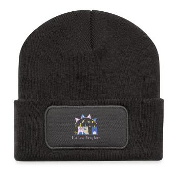 Live slow, party hard – Süße Katze Statement - Recycelte Patch Beanie - Dunkelgrau - Vorne
