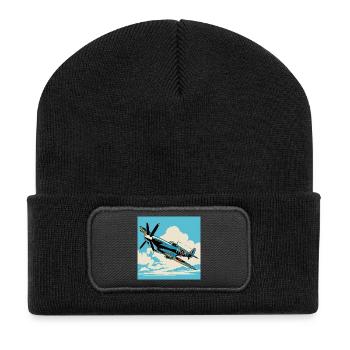 Vintage Prop Airshow Pop Art - Recycelte Patch Beanie - Schwarz - Vorne