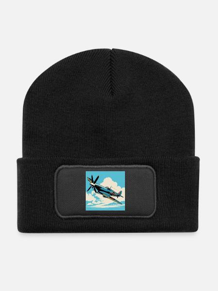 Vintage Prop Airshow Pop Art - Recycled Patch Beanie - black