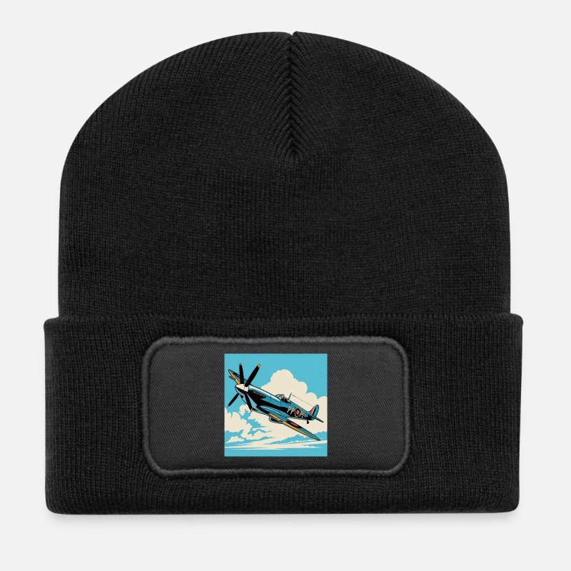 Vintage Prop Airshow Pop Art - Recycelte Patch Beanie - Schwarz