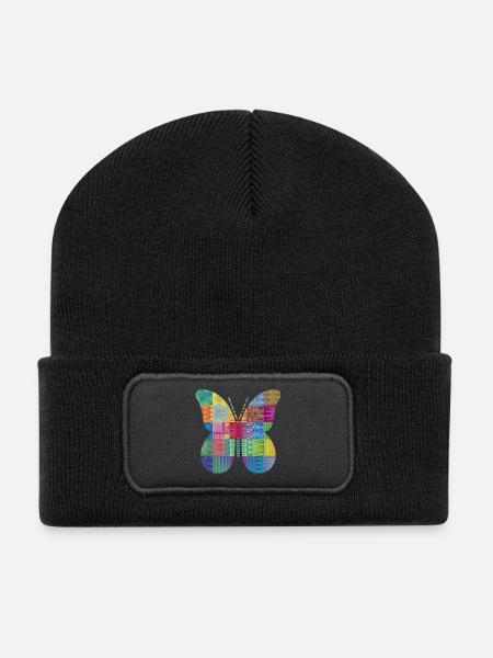 Colorful Patchwork Butterfly - Recycled Patch Beanie - black