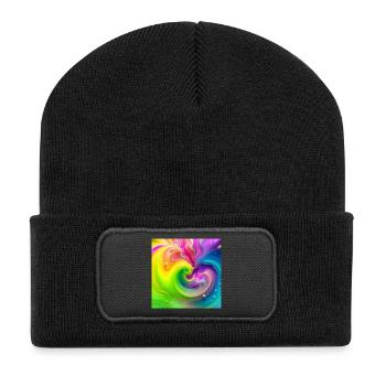 Farbwirbel Neon Regenbogen - Recycelte Patch Beanie - Schwarz - Vorne