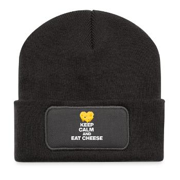 KEEP CALM AND EAT CHEESE, CHEESE JUNKIE GIFT 🧀 - Recycled Patch Beanie - dark grey - Front