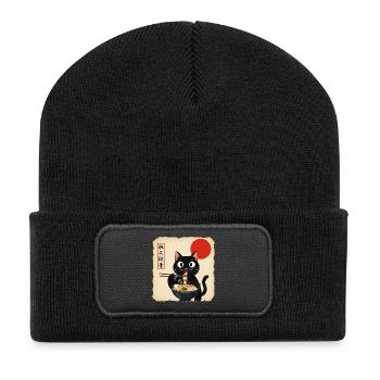 Cat soup with red sun - Recycled Patch Beanie - black - Front